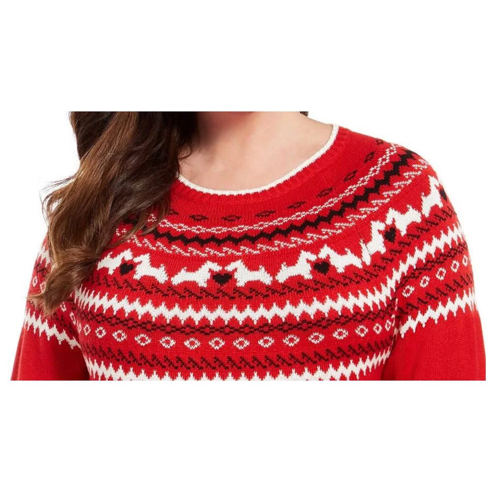 Charter Club Scottie Dog Fair Isle Sweater Novelty Christmas Holiday Red Size XL - Picture 2 of 14